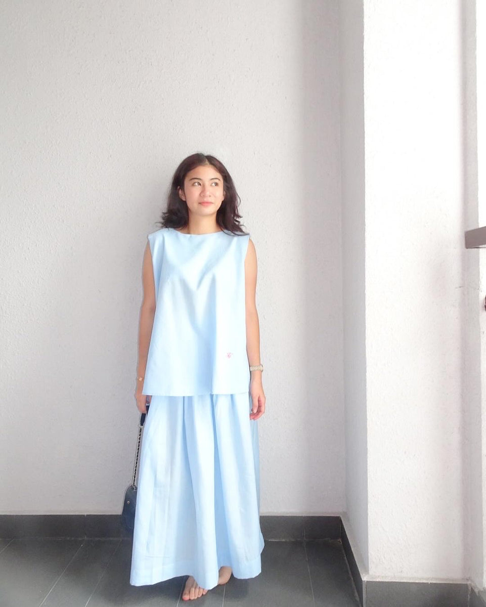 Linen Blend Batwing Sleeve Loose Top and Casual Pocket Maxi Skirt Set