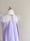 2024 Pleated Willow Girl Set in Lavender Cotton Linen with Lavender Floral French Lace