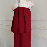 2024 Pleated Willow Girl Set in Maroon Cotton Linen with Cream Floral French Lace