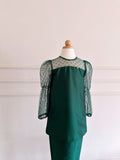 2024 Diani Shantung Girl Set in Emerald Green with Polka Tulle Lace