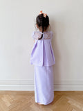 2024 Pleated Willow Girl Set in Lavender Cotton Linen with Lavender Floral French Lace