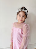 2024 Diani Girl Set in Baby Pink Shantung with Diamond Tulle Lace