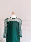 2024 Diani Shantung Girl Set in Emerald Green with Polka Tulle Lace