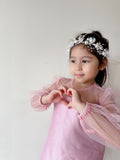 2024 Diani Girl Set in Baby Pink Shantung with Diamond Tulle Lace