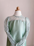 2024 Diani Girl Set in Sage Green Shantung with Floral French Lace