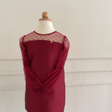 2024 Diani Shantung Girl Set in Maroon with Polka Tulle Lace
