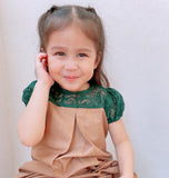 Willow Girl Set in Coffee Brown with Emerald Green French Lace