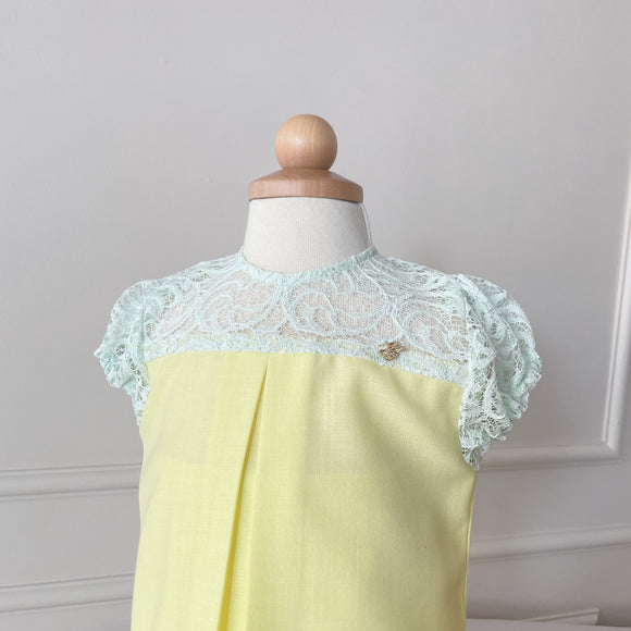 Willow Girl Set in Pastel Yellow with Mint Green French Lace