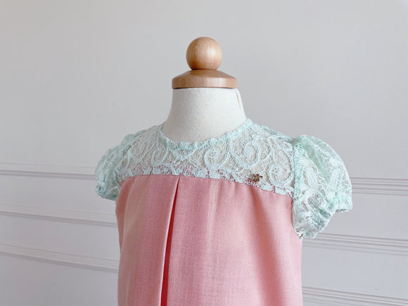 Willow Girl Set in Peachy Pink with Apple Mint French Lace